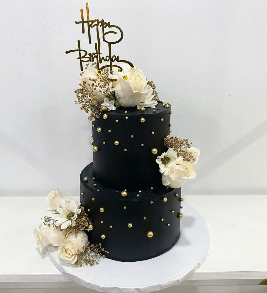 Two Tier Floral Buttercream Cake | Two Tier Floral Cake – Liliyum  Patisserie & Cafe